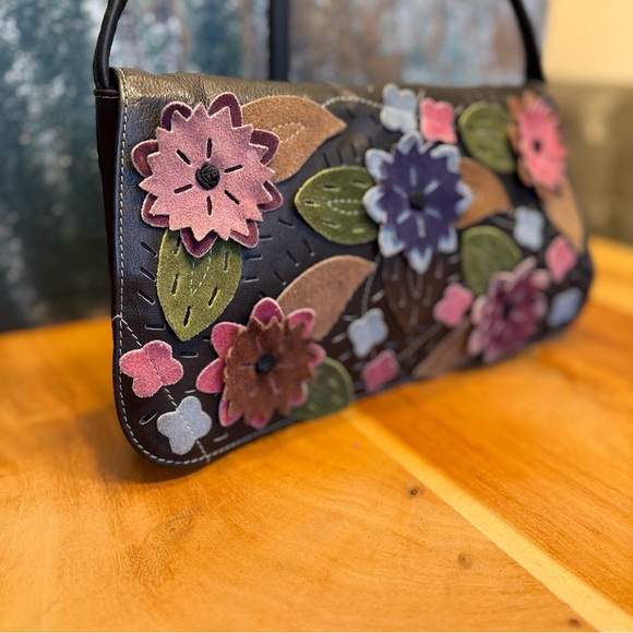 Boho Artisanal 3D Floral Applique Statement Shoulder Bag (EUC) - Picture 5 of 15